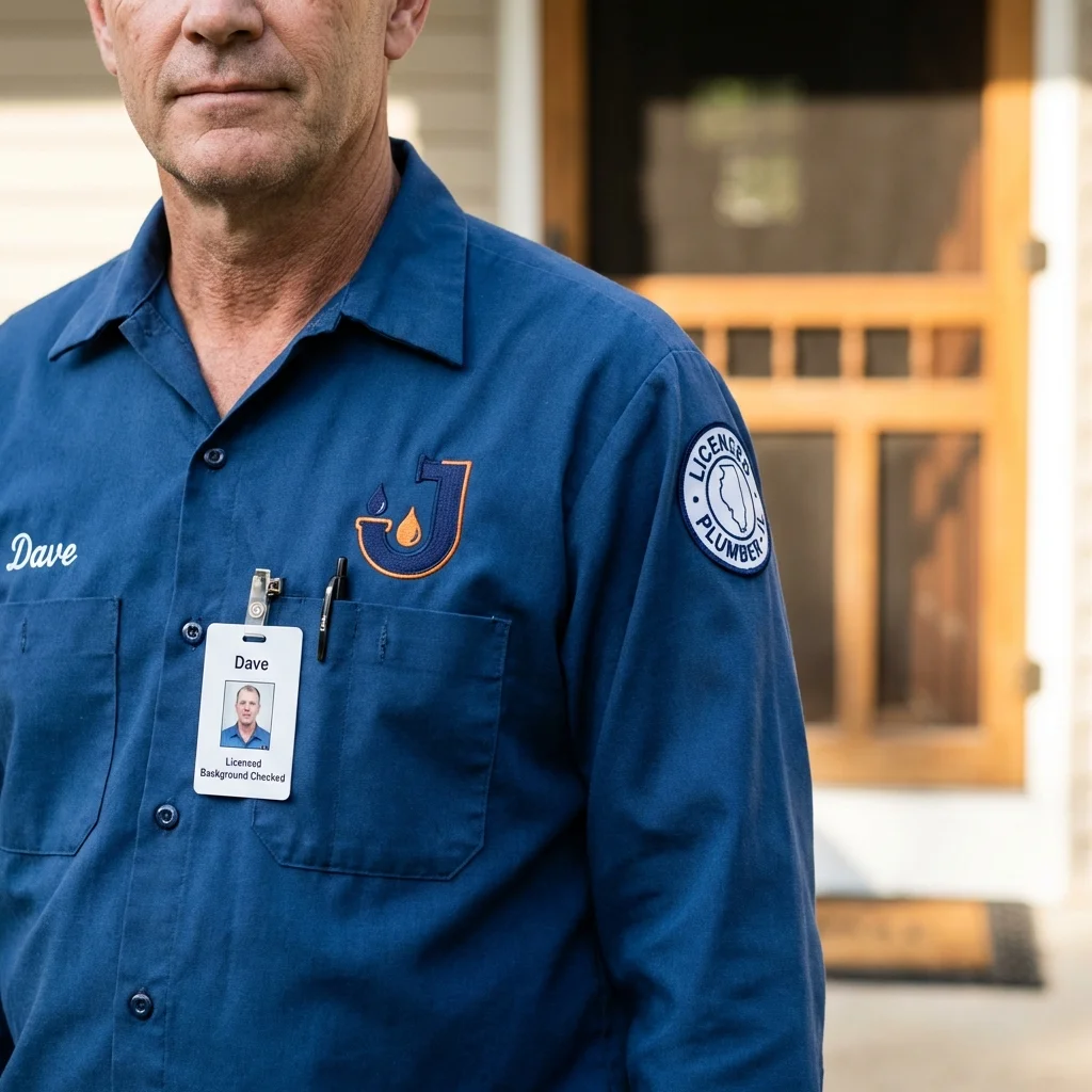 Licensed plumber showing ID badge in Puyallup, WA
