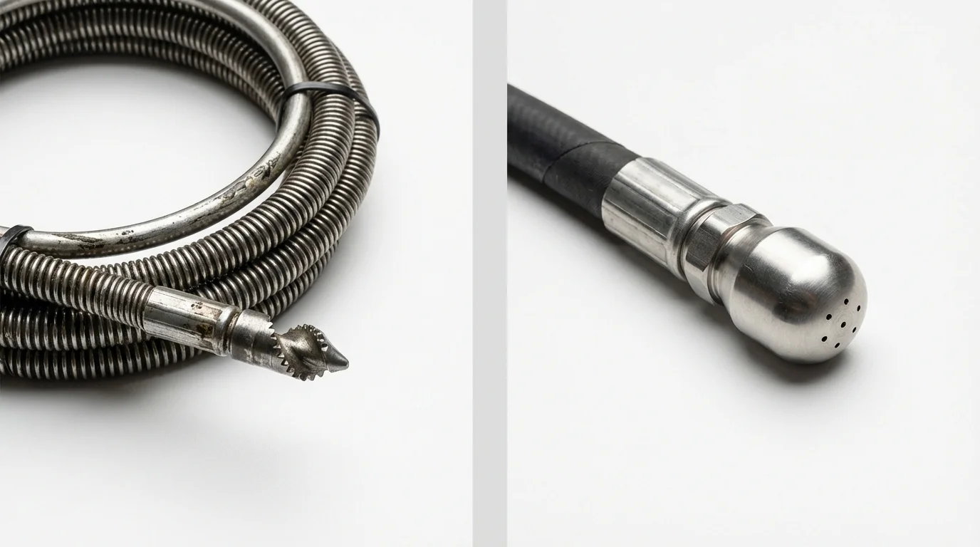 Drain snake cable and hydro jetting nozzle used for drain cleaning in Puyallup, WA