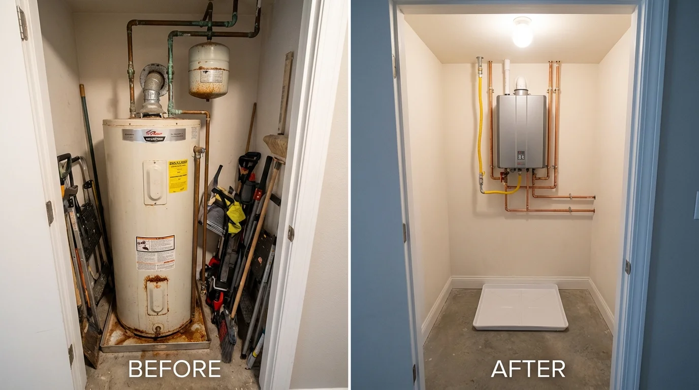 Tank water heater versus wall-mounted tankless unit comparison for Puyallup, WA homeowners