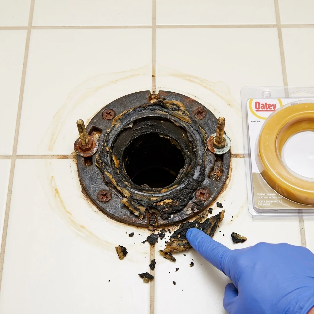 Failed wax ring showing water seepage at the base of a toilet in a Puyallup, WA home